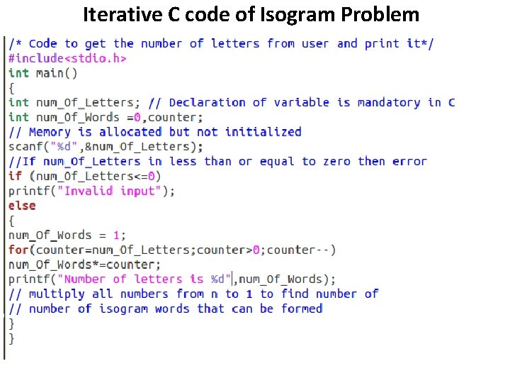Iterative C code of Isogram Problem 