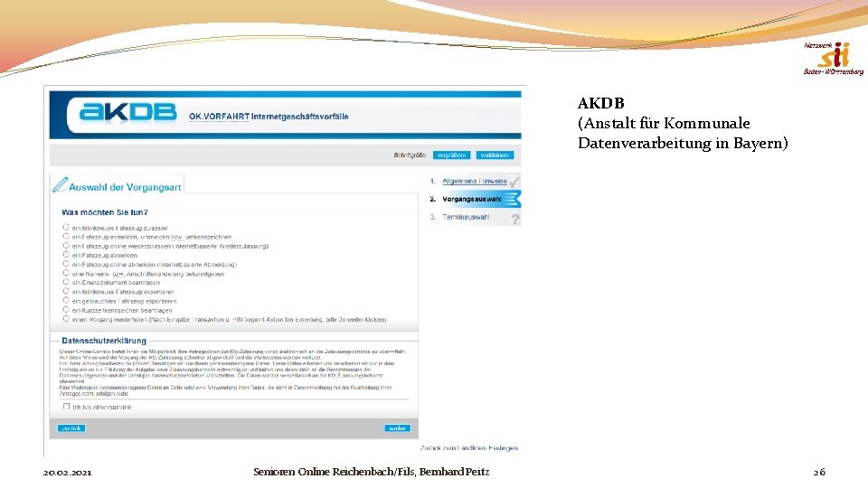 AKDB (Anstalt für Kommunale Datenverarbeitung in Bayern) 20. 02. 2021 Senioren Online Reichenbach/Fils, Bernhard