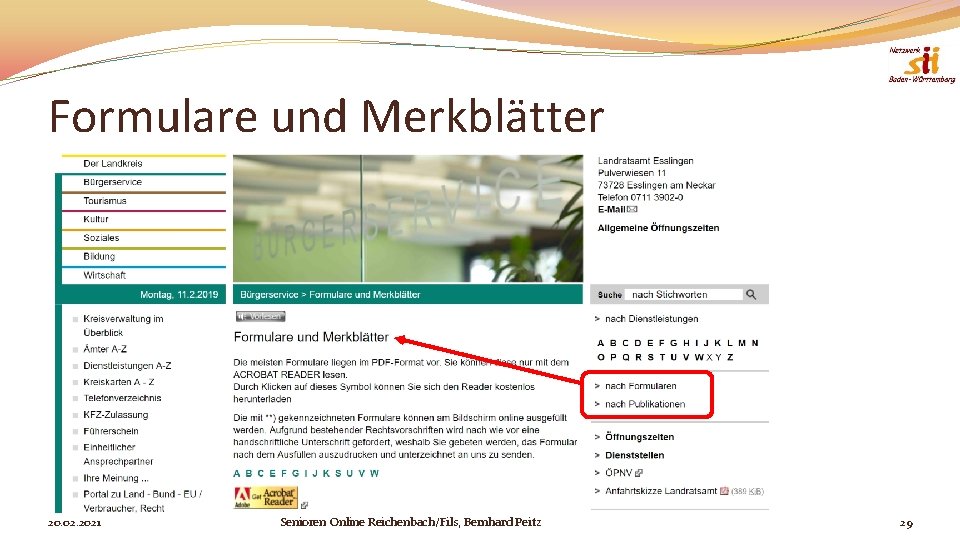 Formulare und Merkblätter 20. 02. 2021 Senioren Online Reichenbach/Fils, Bernhard Peitz 29 
