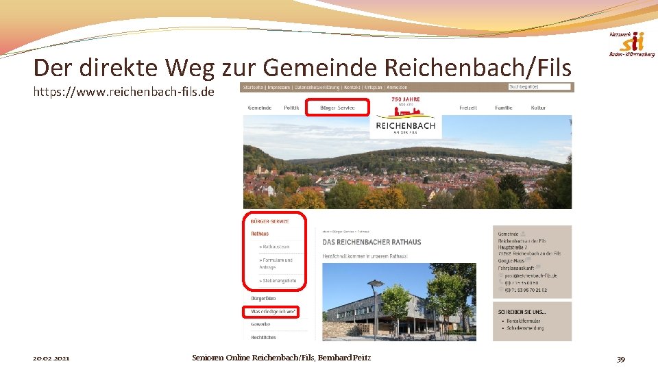 Der direkte Weg zur Gemeinde Reichenbach/Fils https: //www. reichenbach-fils. de 20. 02. 2021 Senioren