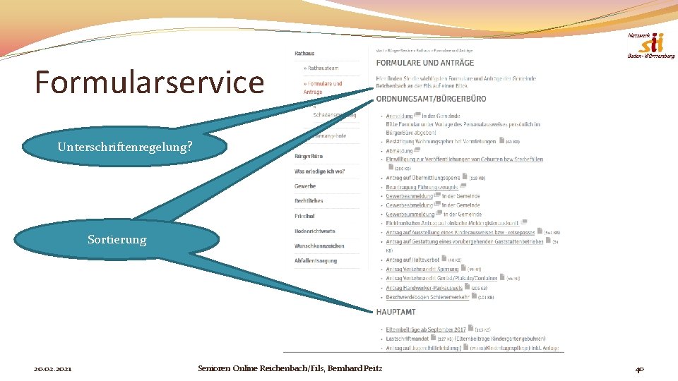 Formularservice Unterschriftenregelung? Sortierung 20. 02. 2021 Senioren Online Reichenbach/Fils, Bernhard Peitz 40 