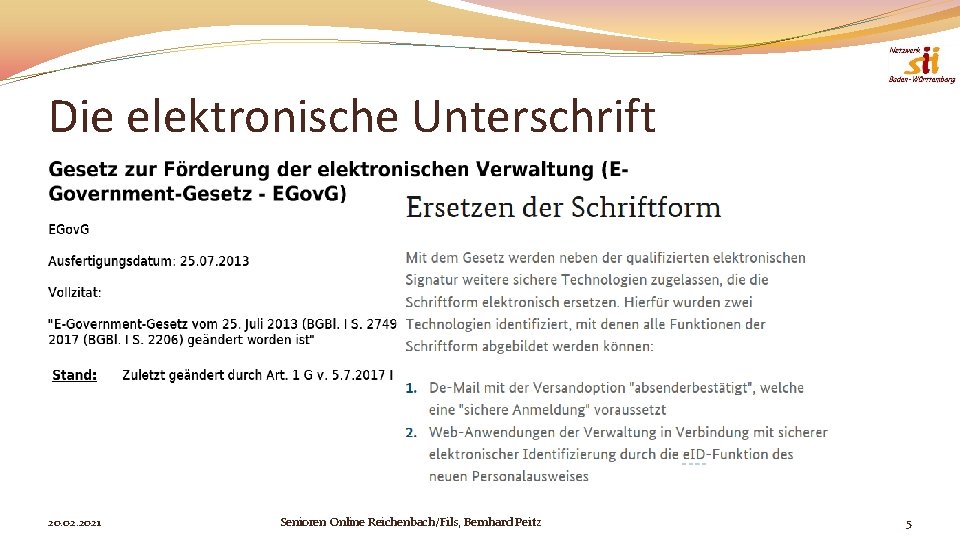 Die elektronische Unterschrift 20. 02. 2021 Senioren Online Reichenbach/Fils, Bernhard Peitz 5 