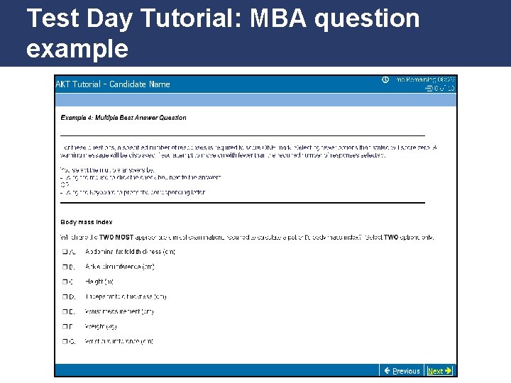 Test Day Tutorial: MBA question example Promoting Excellence in Family Medicine 