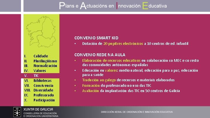 CONVENIO SMART KID • I. III. IV. V. VIII. IX. X. Calidade Plurilingüismo Normalización