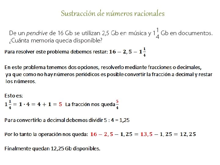 Sustracción de números racionales 