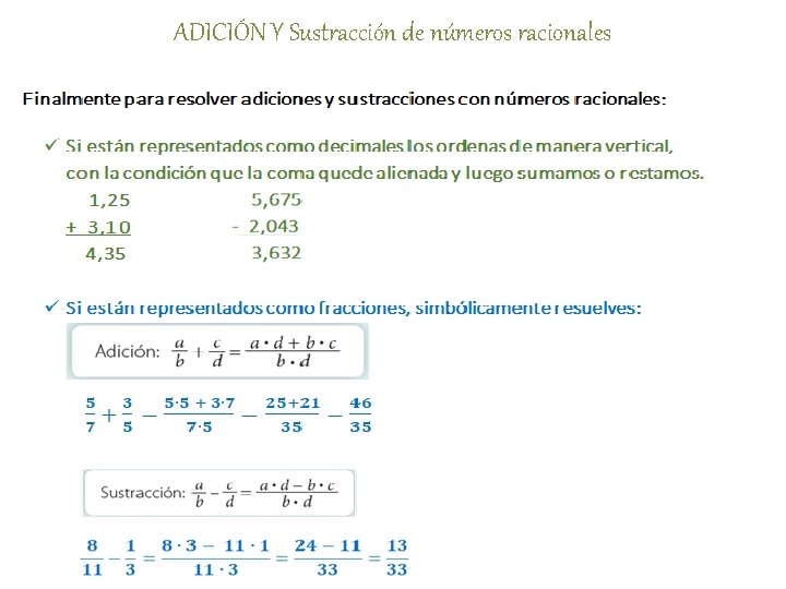 ADICIÓN Y Sustracción de números racionales 