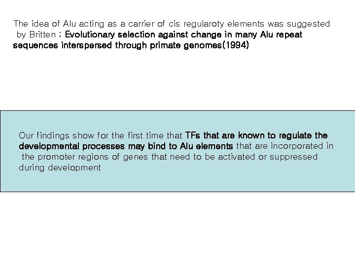 The idea of Alu acting as a carrier of cis regularoty elements was suggested