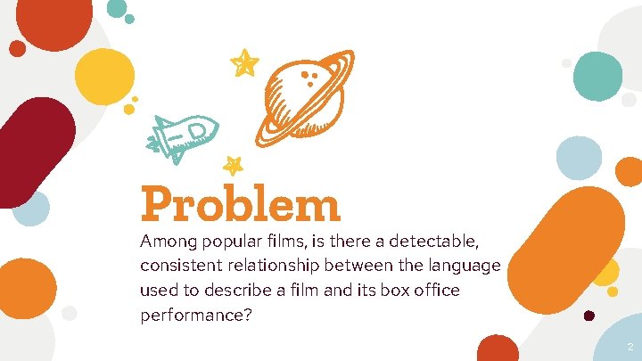 Problem Among popular films, is there a detectable, consistent relationship between the language used