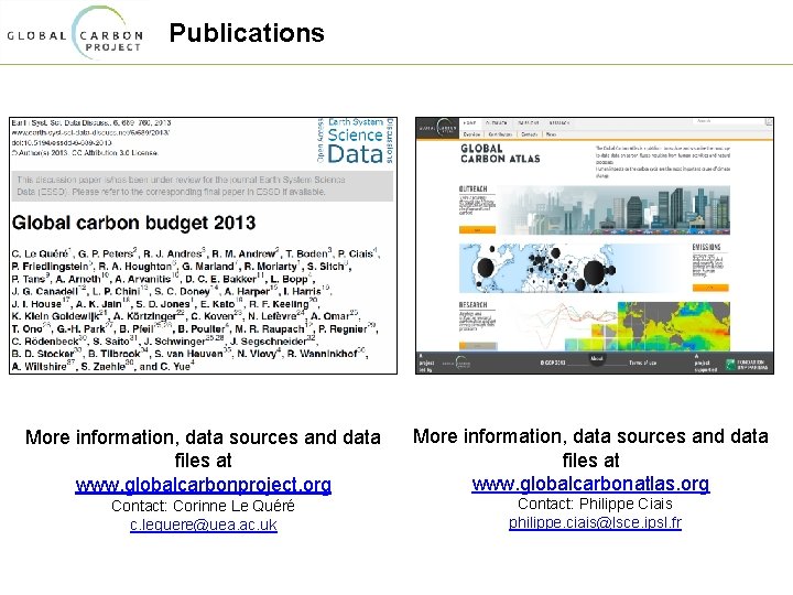 Publications More information, data sources and data files at www. globalcarbonproject. org More information,