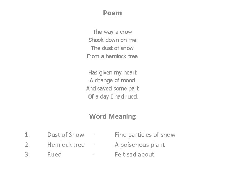 Poem The way a crow Shook down on me The dust of snow From Poem The way a crow Shook down on me The dust of snow From