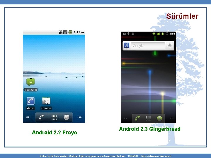 Sürümler Android 2. 2 Froyo Android 2. 3 Gingerbread Dokuz Eylül Üniversitesi Uzaktan Eğitim