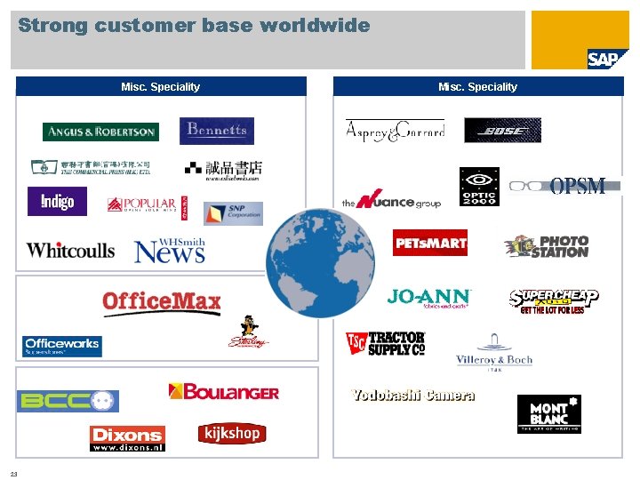 Strong customer base worldwide Misc. Speciality 23 Misc. Speciality 