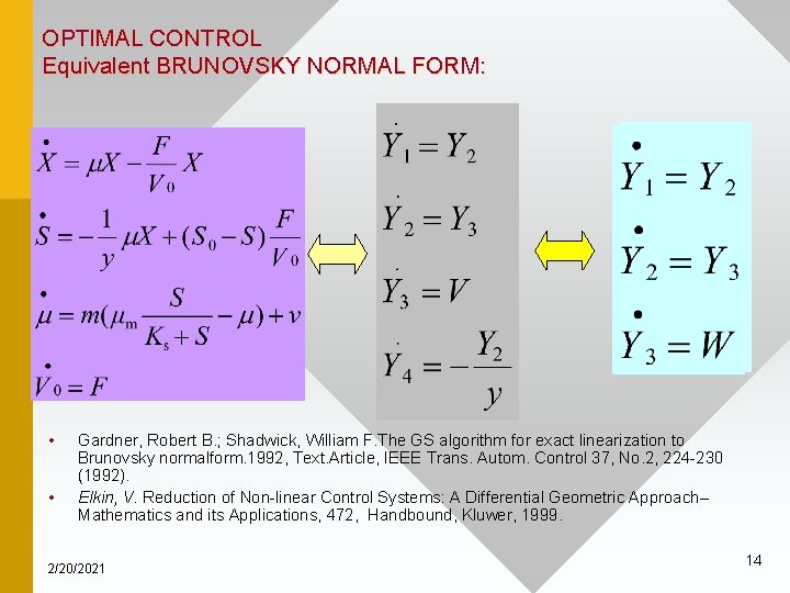 OPTIMAL CONTROL Equivalent BRUNOVSKY NORMAL FORM: • • Gardner, Robert B. ; Shadwick, William