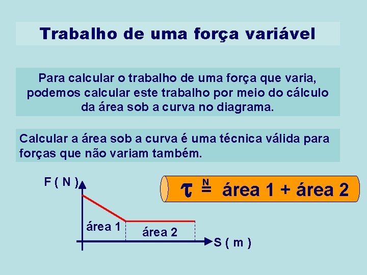 Trabalho de uma força variável Para calcular o trabalho de uma força que varia,