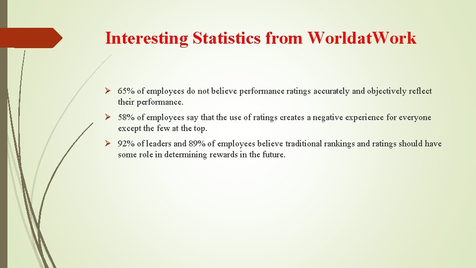 Interesting Statistics from Worldat. Work Ø 65% of employees do not believe performance ratings