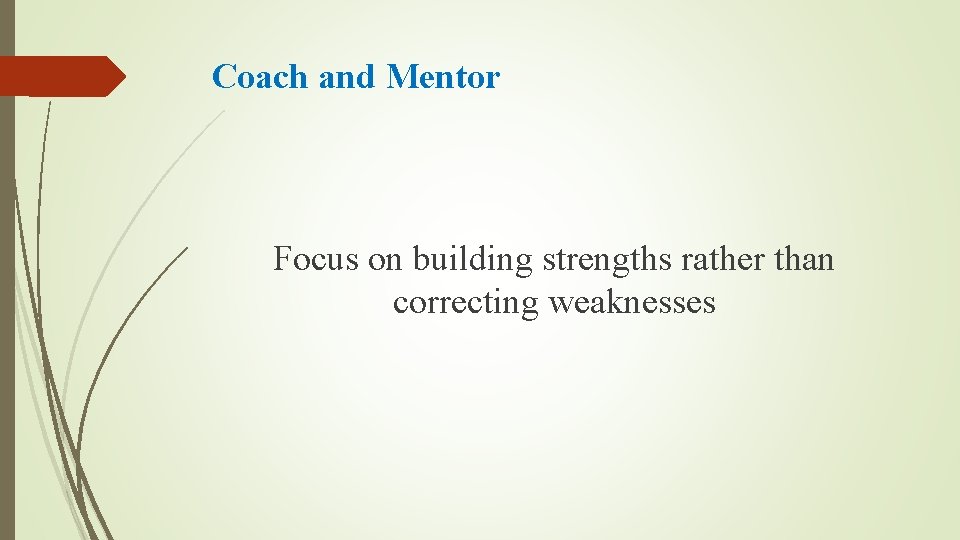 Coach and Mentor Focus on building strengths rather than correcting weaknesses 