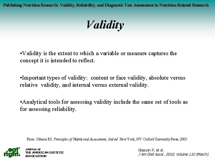 Publishing Nutrition Research: Validity, Reliability, and Diagnostic Test Assessment in Nutrition-Related Research BMI &