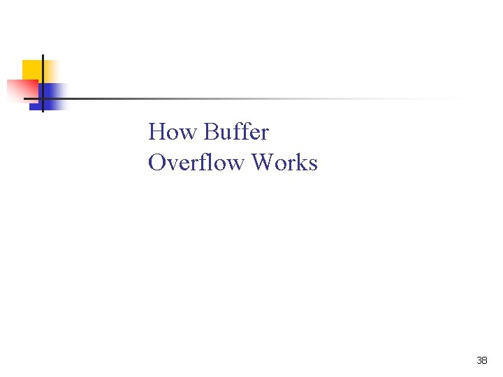 How Buffer Overflow Works 38 How Buffer Overflow Works 38