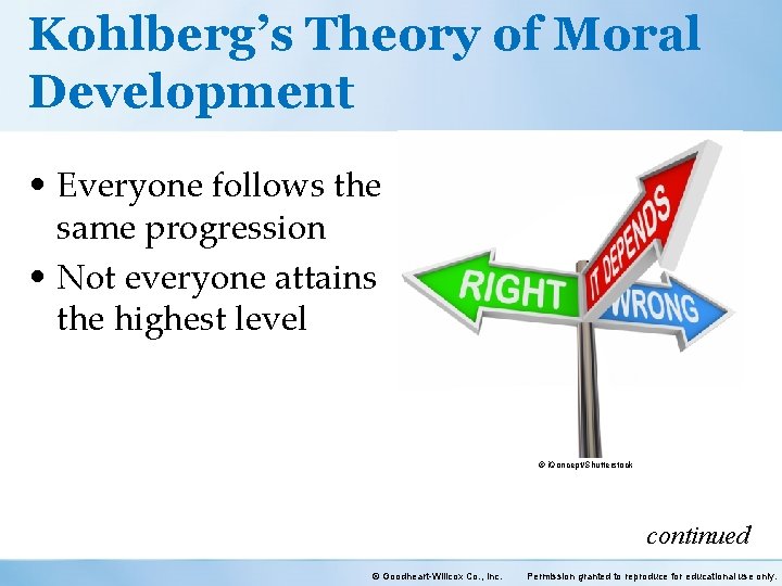 Kohlberg’s Theory of Moral Development • Everyone follows the same progression • Not everyone