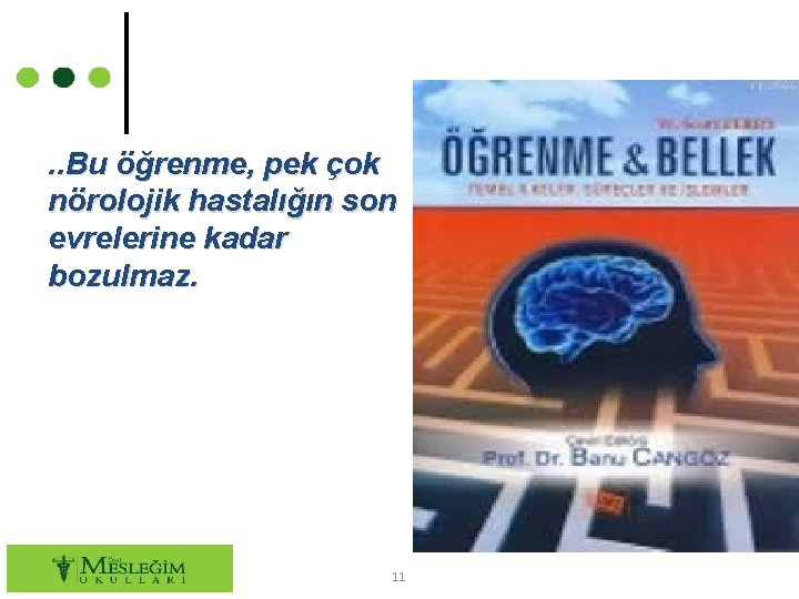 . . Bu öğrenme, pek çok nörolojik hastalığın son evrelerine kadar bozulmaz. 11 