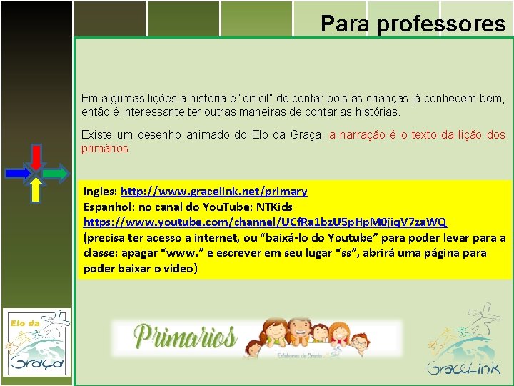 Para professores Em algumas lições a história é “difícil” de contar pois as crianças