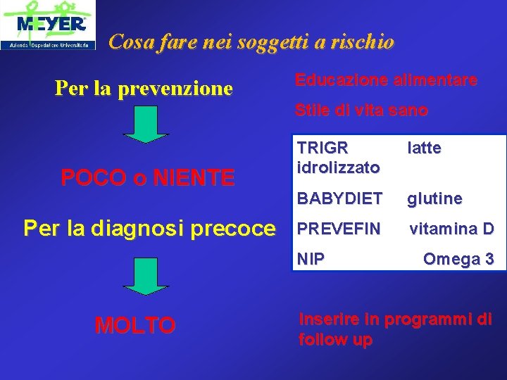 Cosa fare nei soggetti a rischio Per la prevenzione POCO o NIENTE Per la