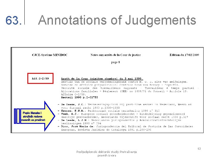 63. Annotations of Judgements Popis članaka i stručnih radova vezanih uz predmet Poslijediplomski doktorski