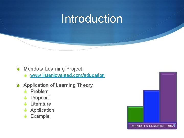 Introduction S Mendota Learning Project S www. listenlovelead. com/education S Application of Learning Theory