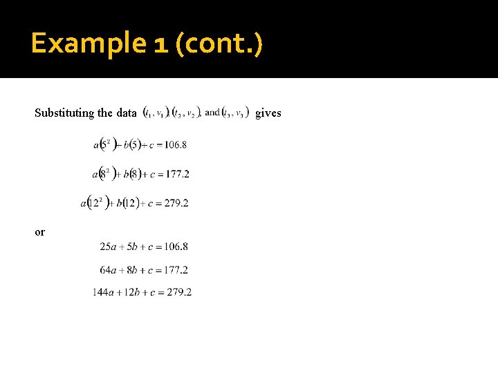 Example 1 (cont. ) Substituting the data gives or 
