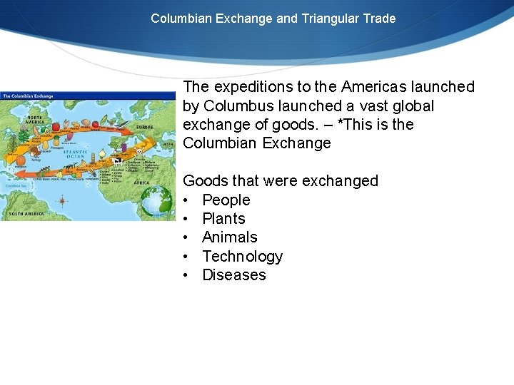 Columbian Exchange and Triangular Trade The expeditions to the Americas launched by Columbus launched