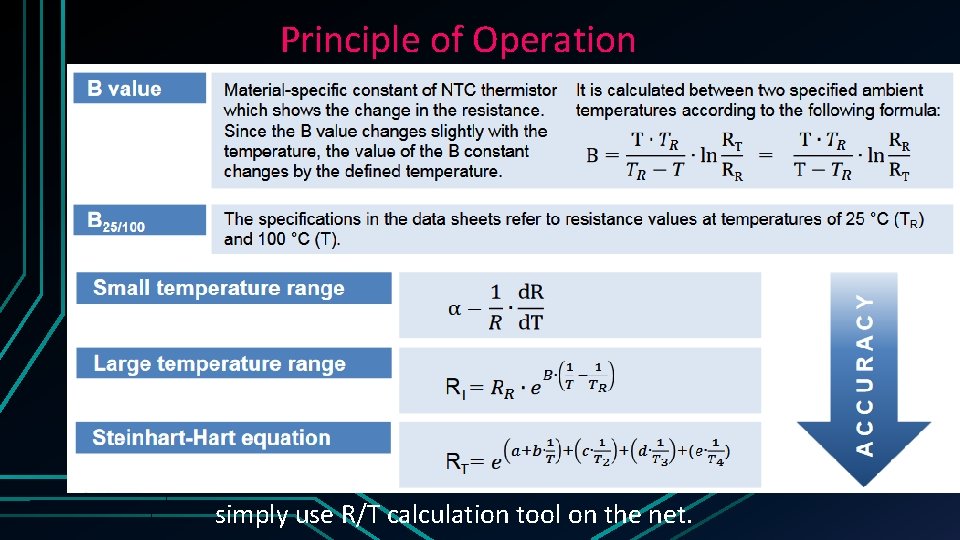 Principle of Operation simply use R/T calculation tool on the net. 