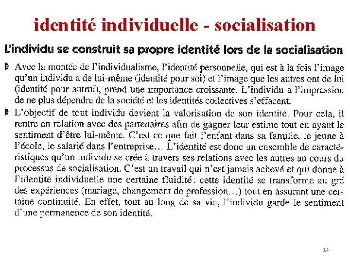 identité individuelle - socialisation 14 