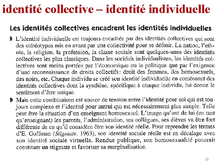 identité collective – identité individuelle 15 
