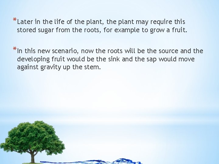 *Later in the life of the plant, the plant may require this stored sugar