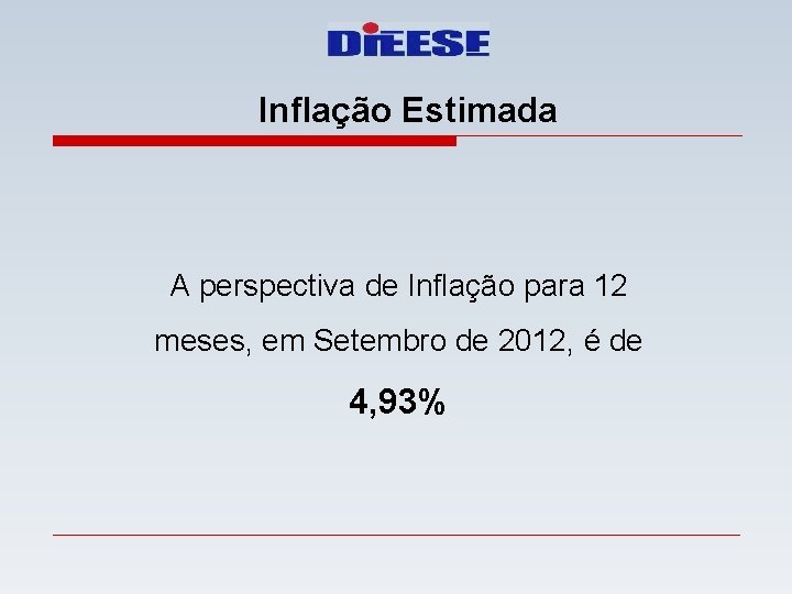 Inflação Estimada A perspectiva de Inflação para 12 meses, em Setembro de 2012, é