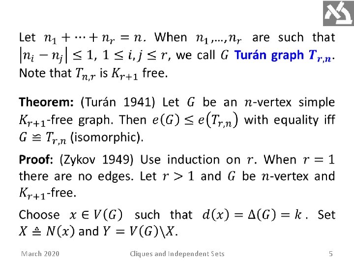  March 2020 Cliques and Independent Sets 5 