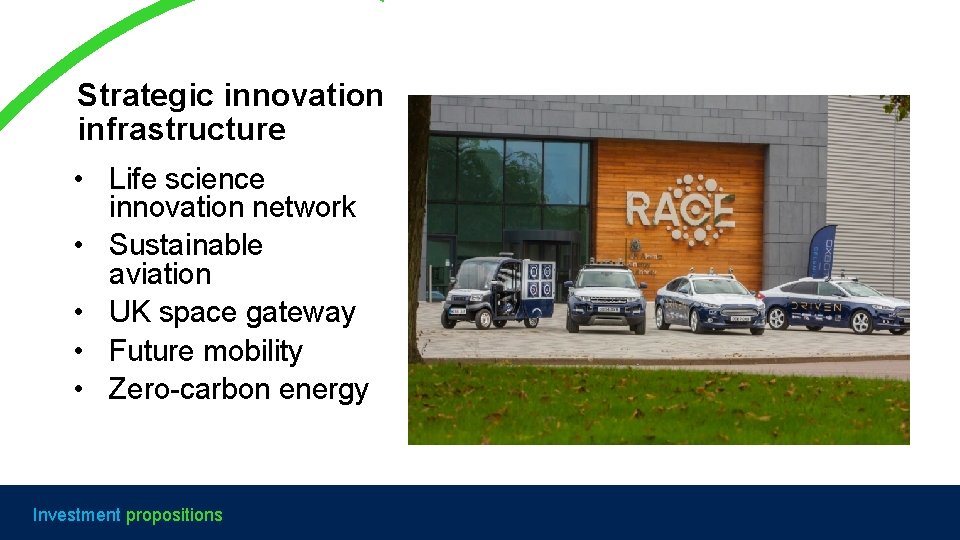 Strategic innovation infrastructure • Life science innovation network • Sustainable aviation • UK space