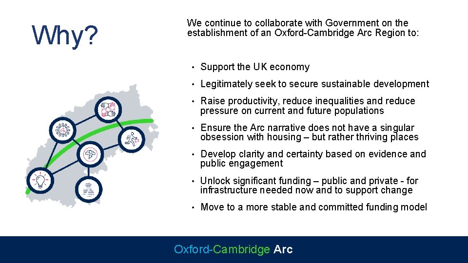 Why? We continue to collaborate with Government on the establishment of an Oxford-Cambridge Arc