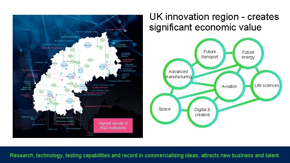 UK innovation region - creates significant economic value Future transport Future energy Advanced manufacturing
