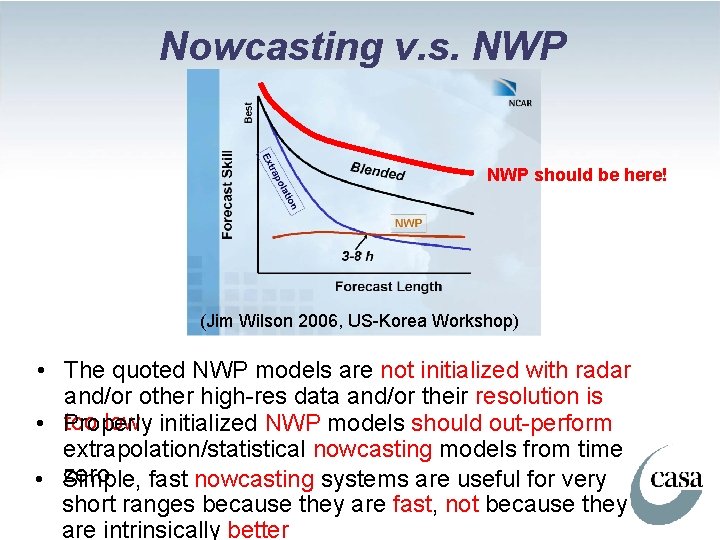 Nowcasting v. s. NWP should be here! (Jim Wilson 2006, US-Korea Workshop) • The