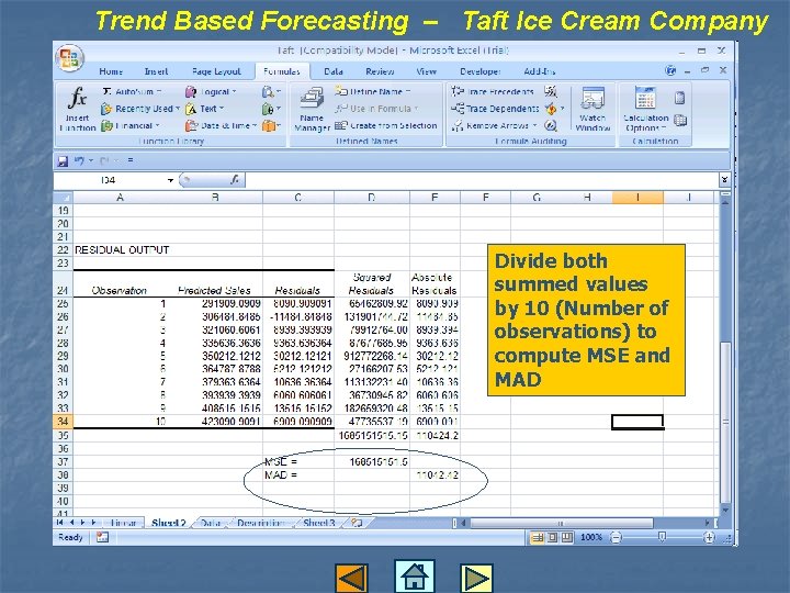 Trend Based Forecasting – Taft Ice Cream Company Divide both summed values by 10