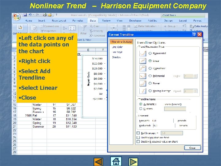 Nonlinear Trend – Harrison Equipment Company • Left click on any of the data