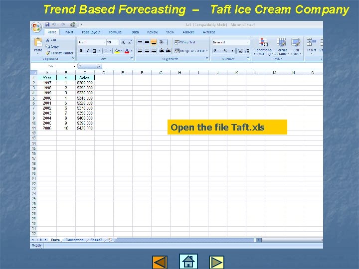 Trend Based Forecasting – Taft Ice Cream Company Open the file Taft. xls 