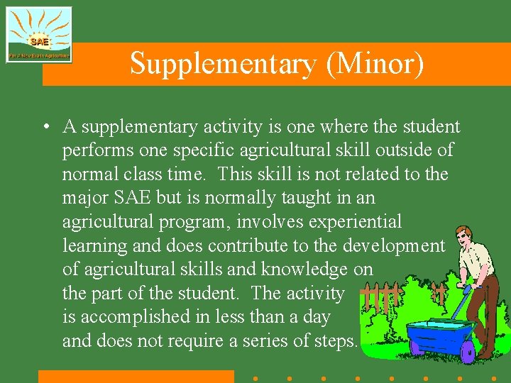 Supplementary (Minor) • A supplementary activity is one where the student performs one specific