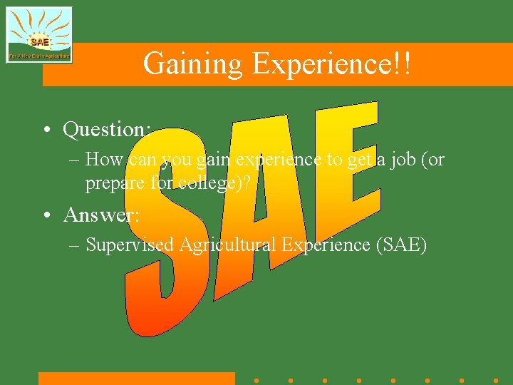 Gaining Experience!! • Question: – How can you gain experience to get a job