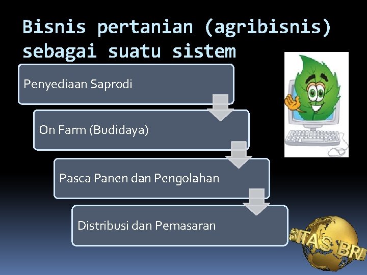Bisnis pertanian (agribisnis) sebagai suatu sistem Penyediaan Saprodi On Farm (Budidaya) Pasca Panen dan