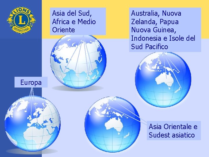 Asia del Sud, Africa e Medio Oriente Australia, Nuova Zelanda, Papua Nuova Guinea, Indonesia