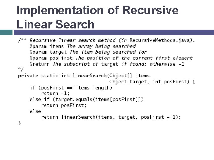 Implementation of Recursive Linear Search 