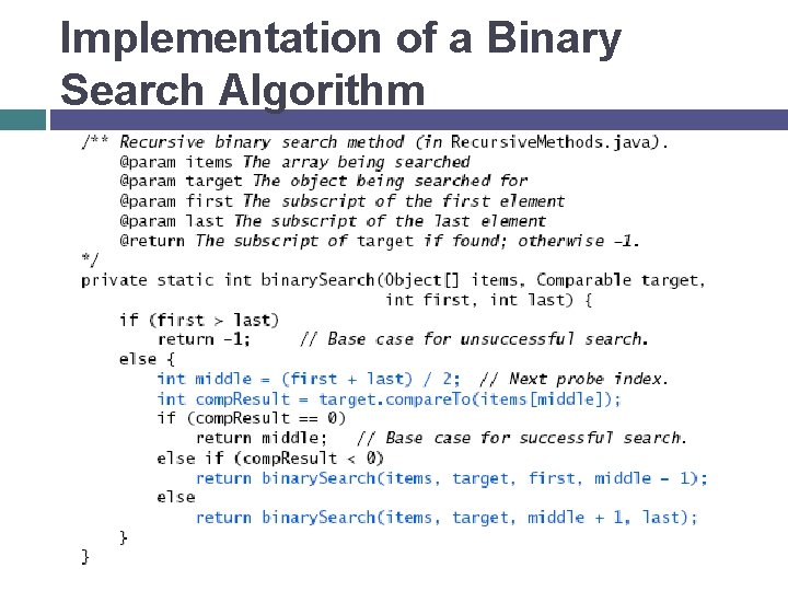 Implementation of a Binary Search Algorithm 