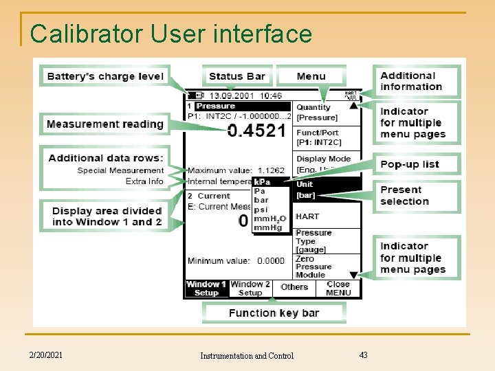 Calibrator User interface 2/20/2021 Instrumentation and Control 43 